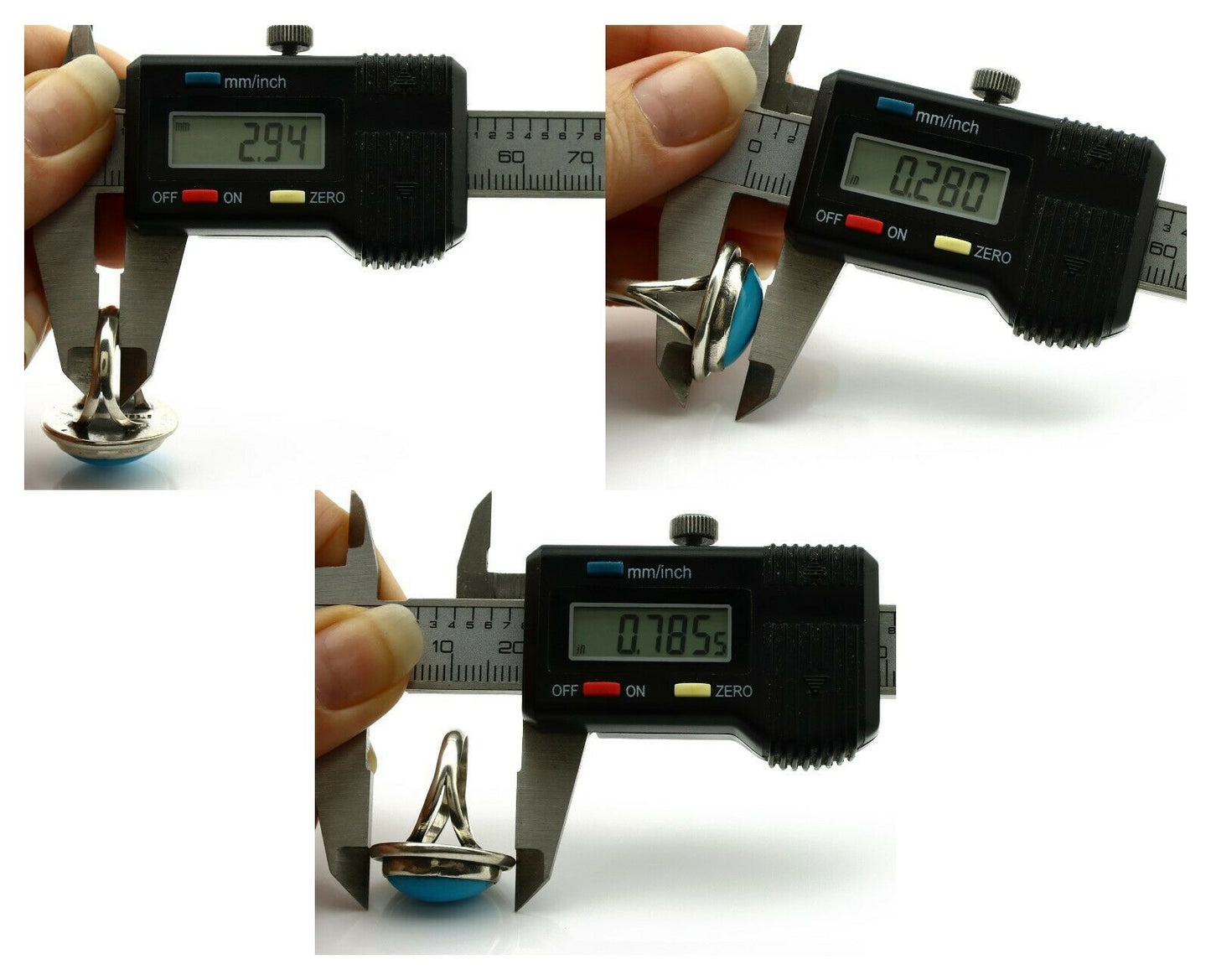 Navajo Ring .925 Silver Kingman Turquoise Handmade Native American Artist C80s