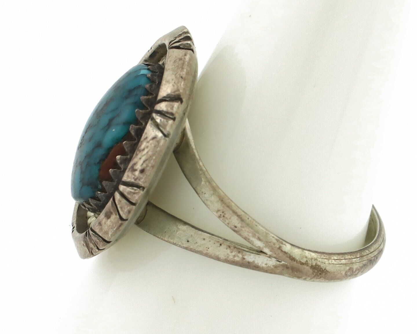 Navajo Ring 925 Silver Spiderweb Turquoise Signed C Montoya & TI C.80's