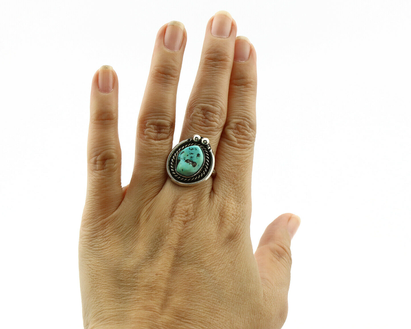 Navajo Ring .925 Silver Blue Turquoise Native American Artist C.80's