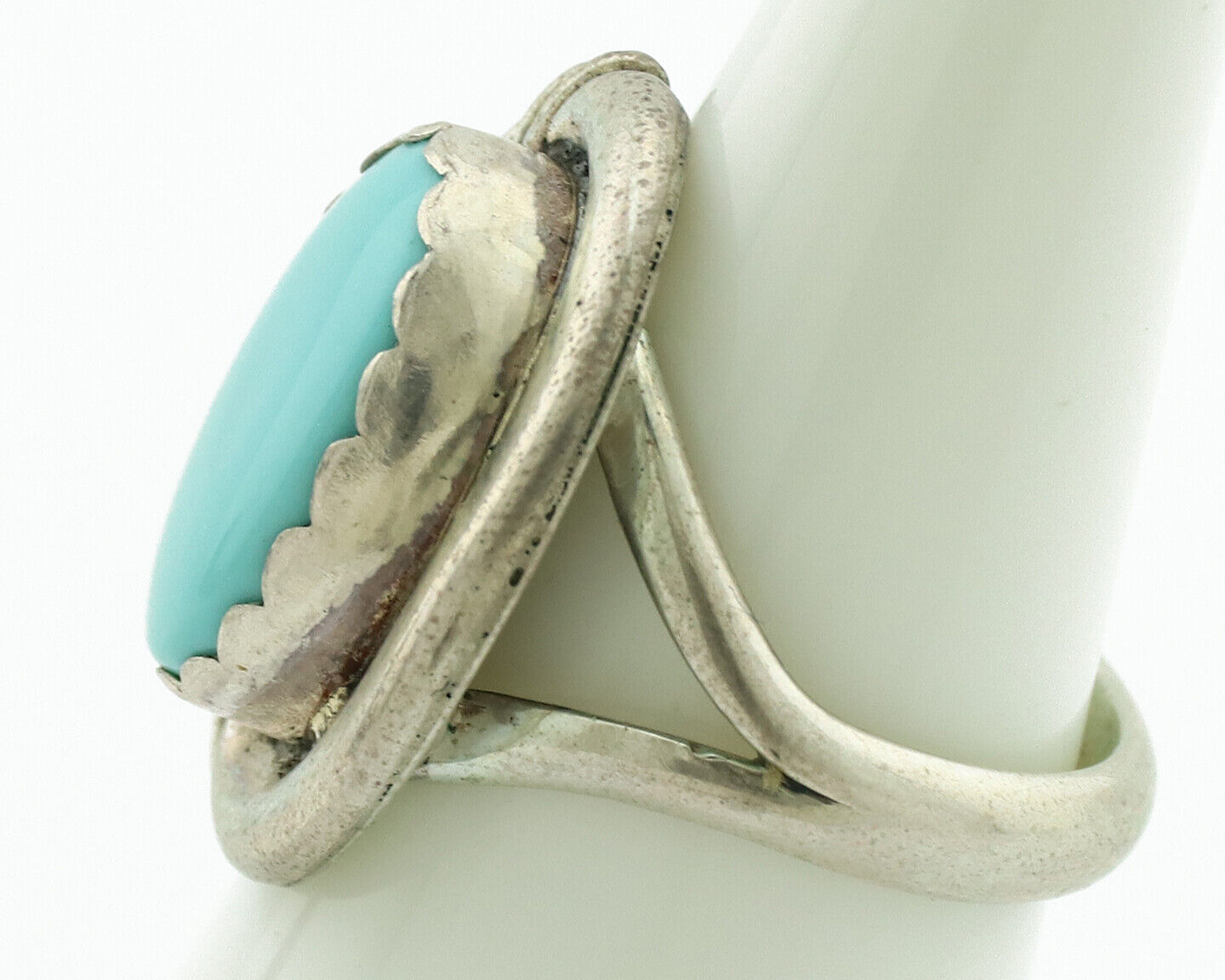 Navajo Ring .925 Silver Natural Blue Turquoise Native American Artist C.1980's