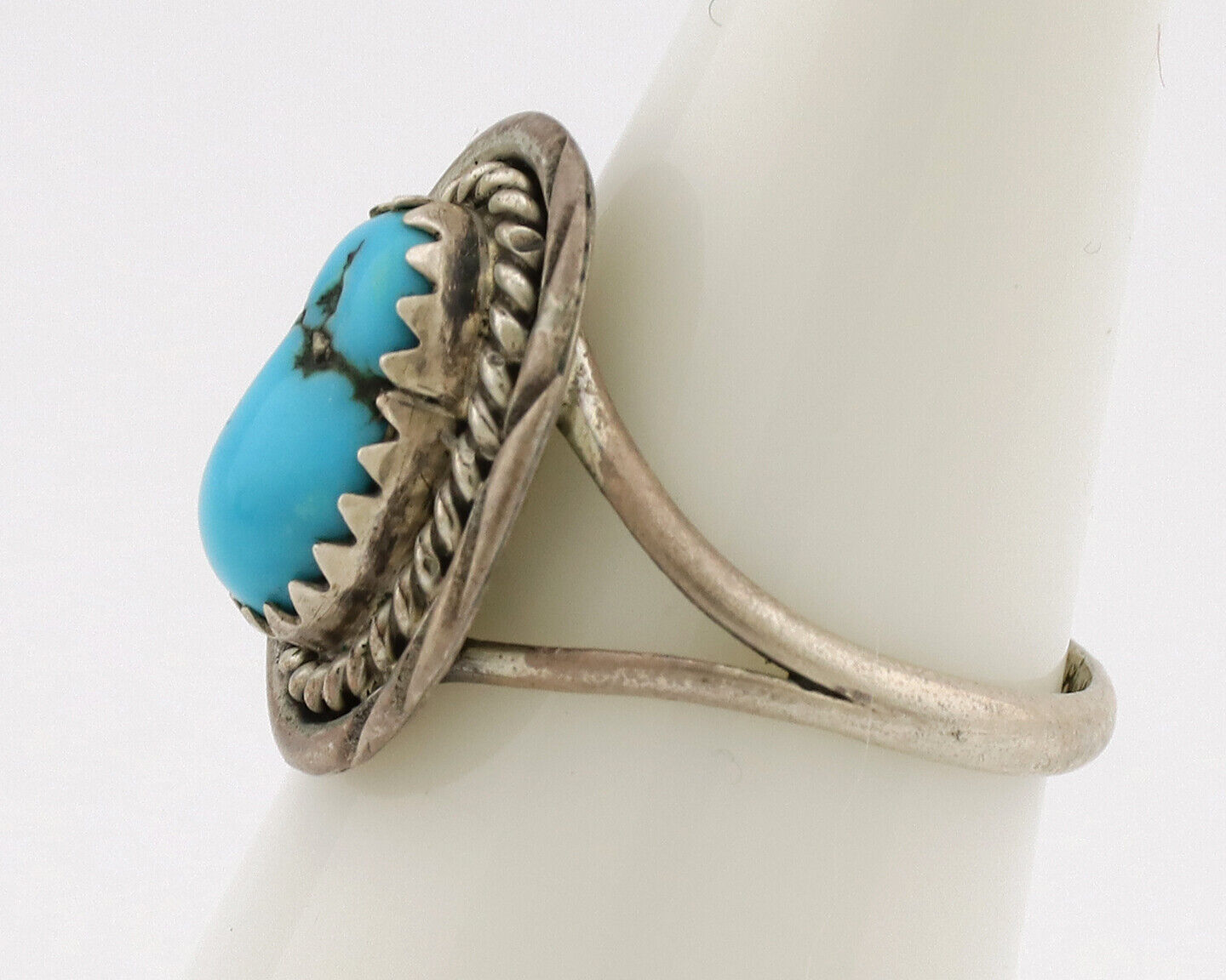 Navajo Ring .925 Silver Sleeping Beauty Turquoise Artist Signed BW C.80's