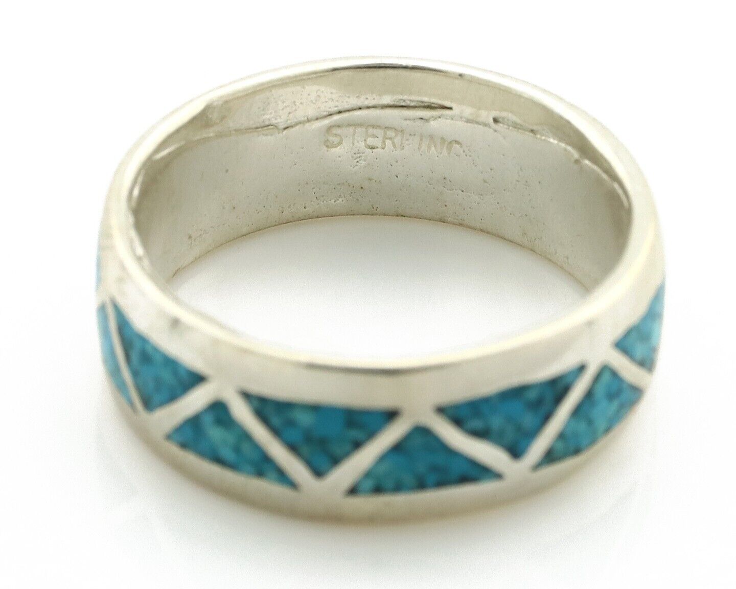 Navajo Chip Inlay Ring 925 Silver Sleeping Beauty Turquoise Artist Silver Cloud