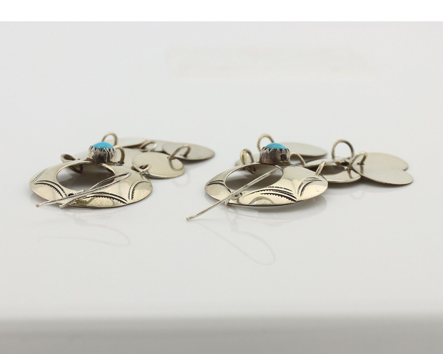 Navajo Handmade Earrings 925 Silver Blue Turquoise Signed Vera Jane C.80's