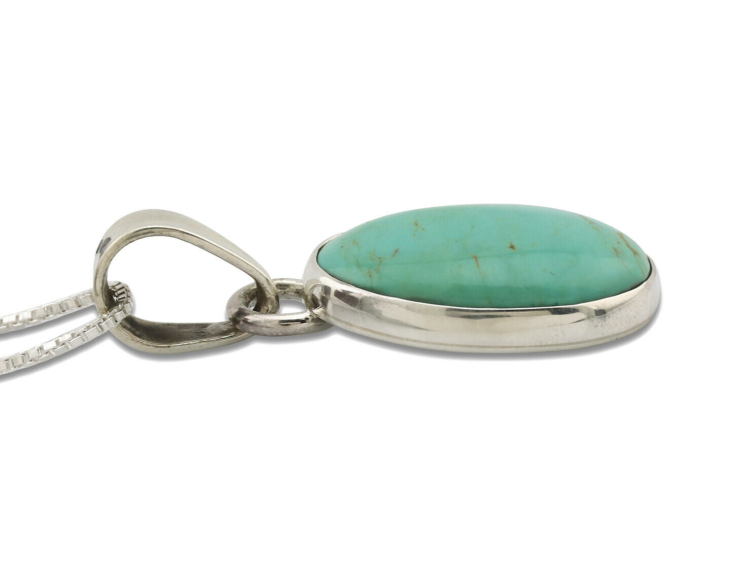 Navajo Necklace .925 Silver Kingman Turquoise Signed Gecko C.80's