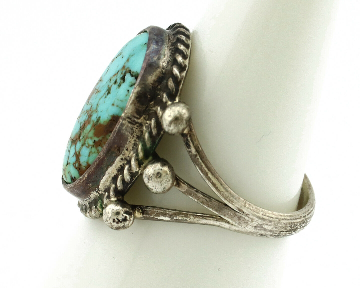 Navajo Ring .925 Silver Natural Blue Turquoise Artist Signed MC C.80's