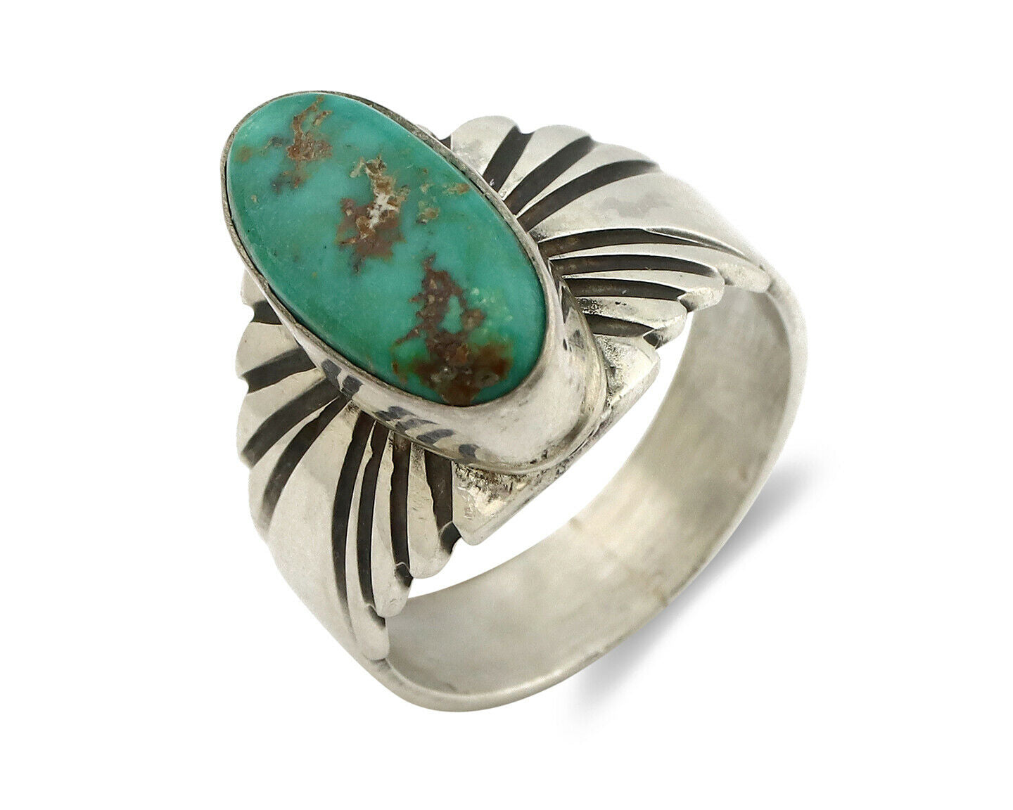 Navajo Ring .925 Silver Blue Green Arizona Turquoise Artist Signed Apache C.80's