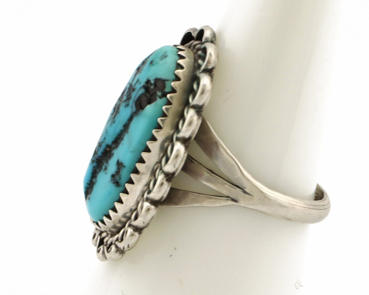 Navajo Ring .925 Silver Sleeping Beauty Turquoise Native American Artist C.80's