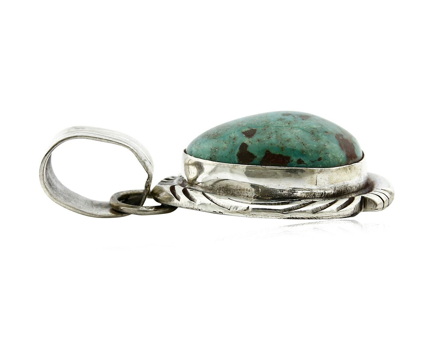 Navajo Pendant .925 Silver Kingman Turquoise Signed Artist FT C.80's