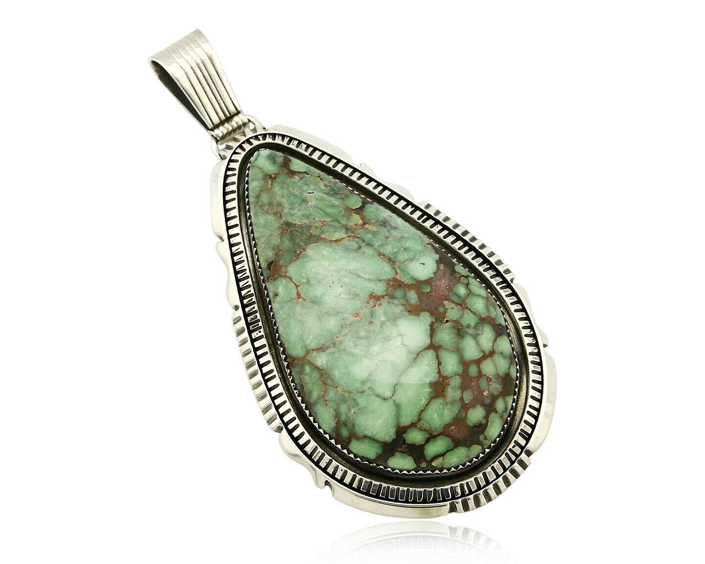 C. 1990 Rare Large Variscite Navajo Signed Begay .925 Silver Stamped Pendant
