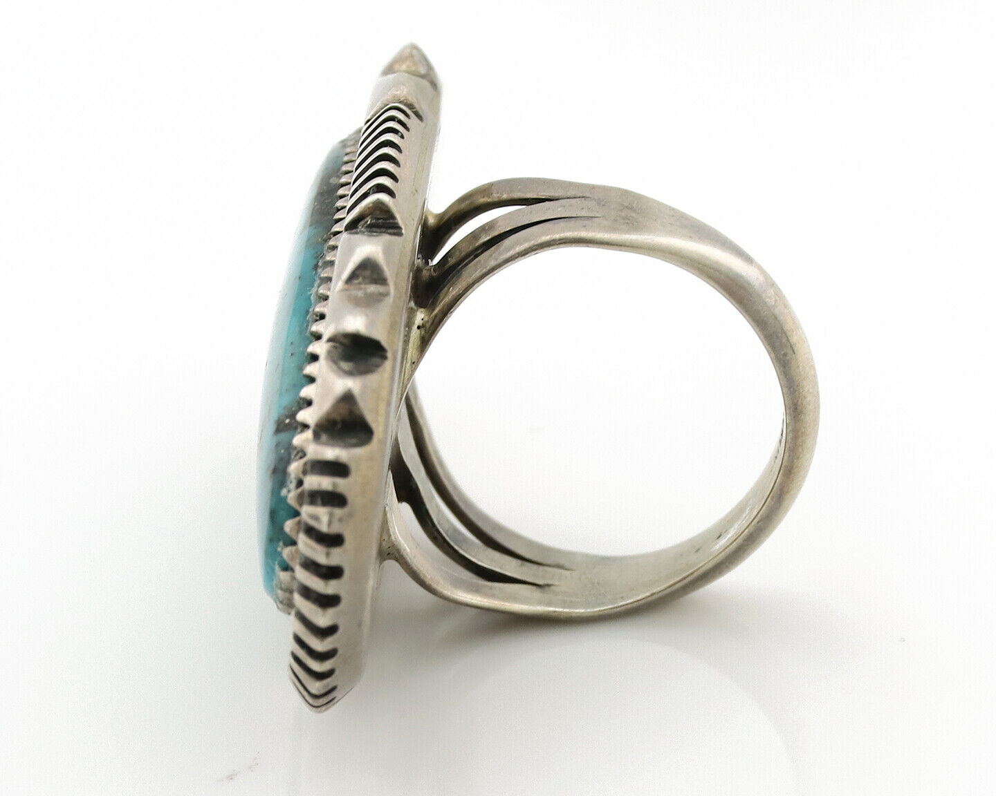Navajo Ring .925 Silver Spiderweb Turquoise Artist Signed Begay C.1980's