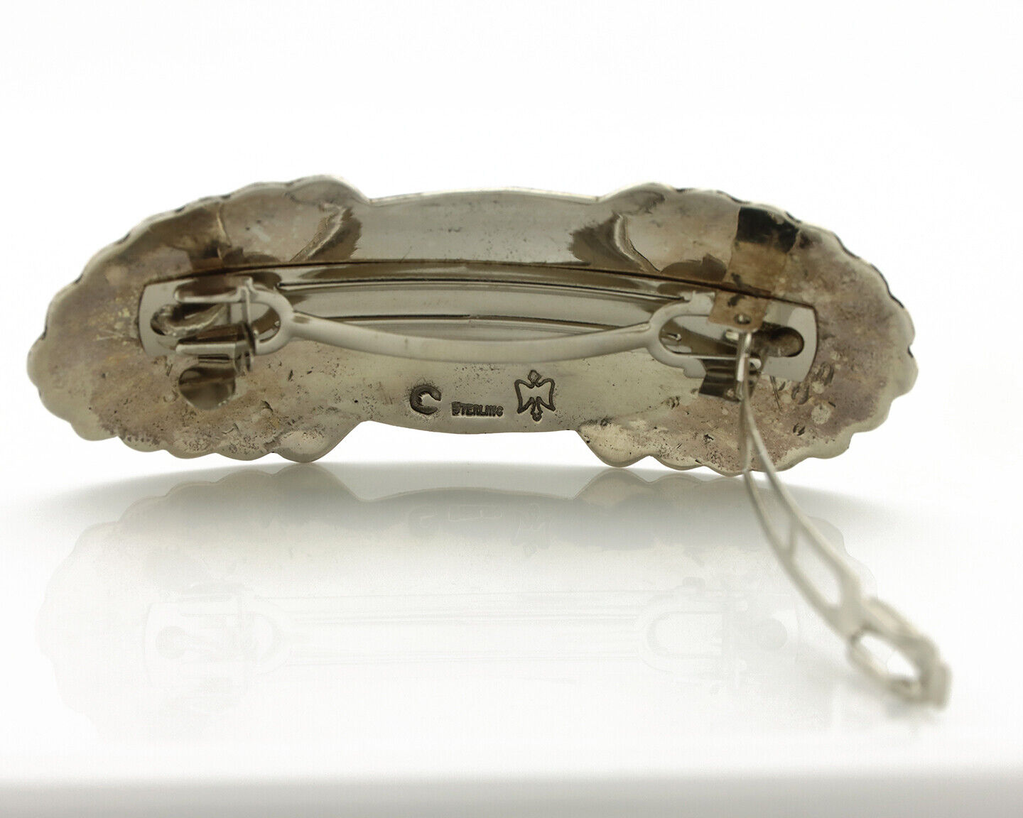 Navajo Hair Clip Barrette .925 Silver Hand Stamped Artist Signed C Montoya C80s