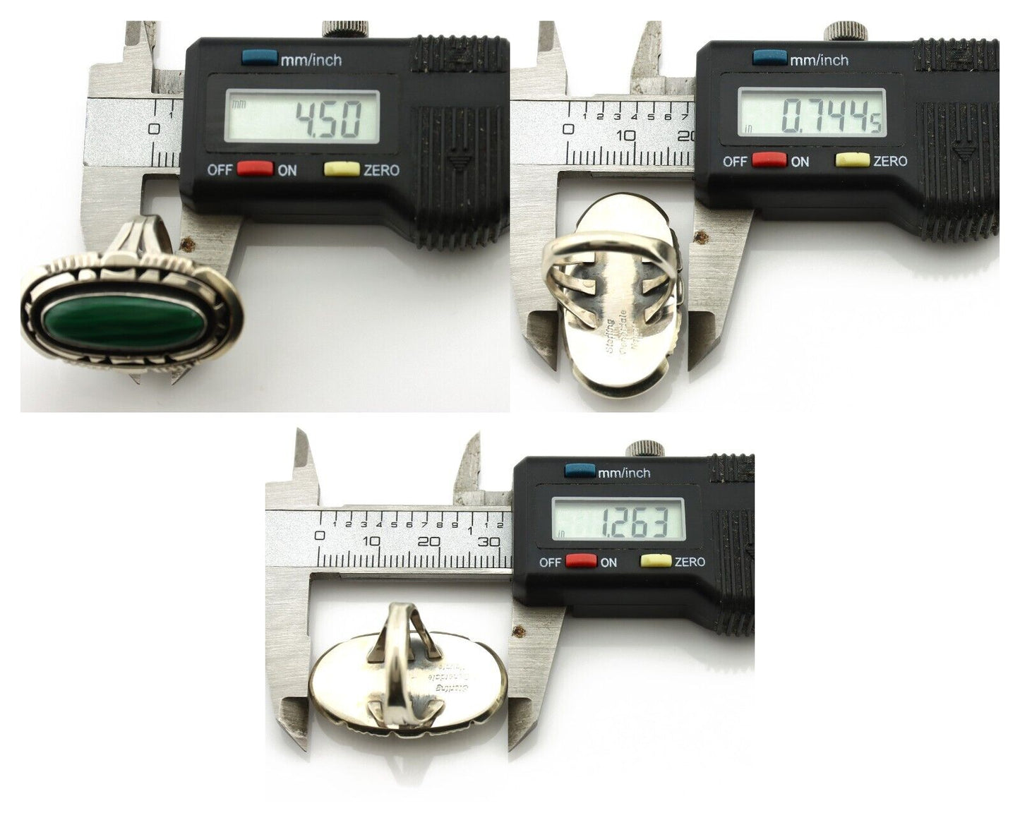 Navajo Ring 925 Silver Natural Malachite Artist Signed William Denetdale C.80's