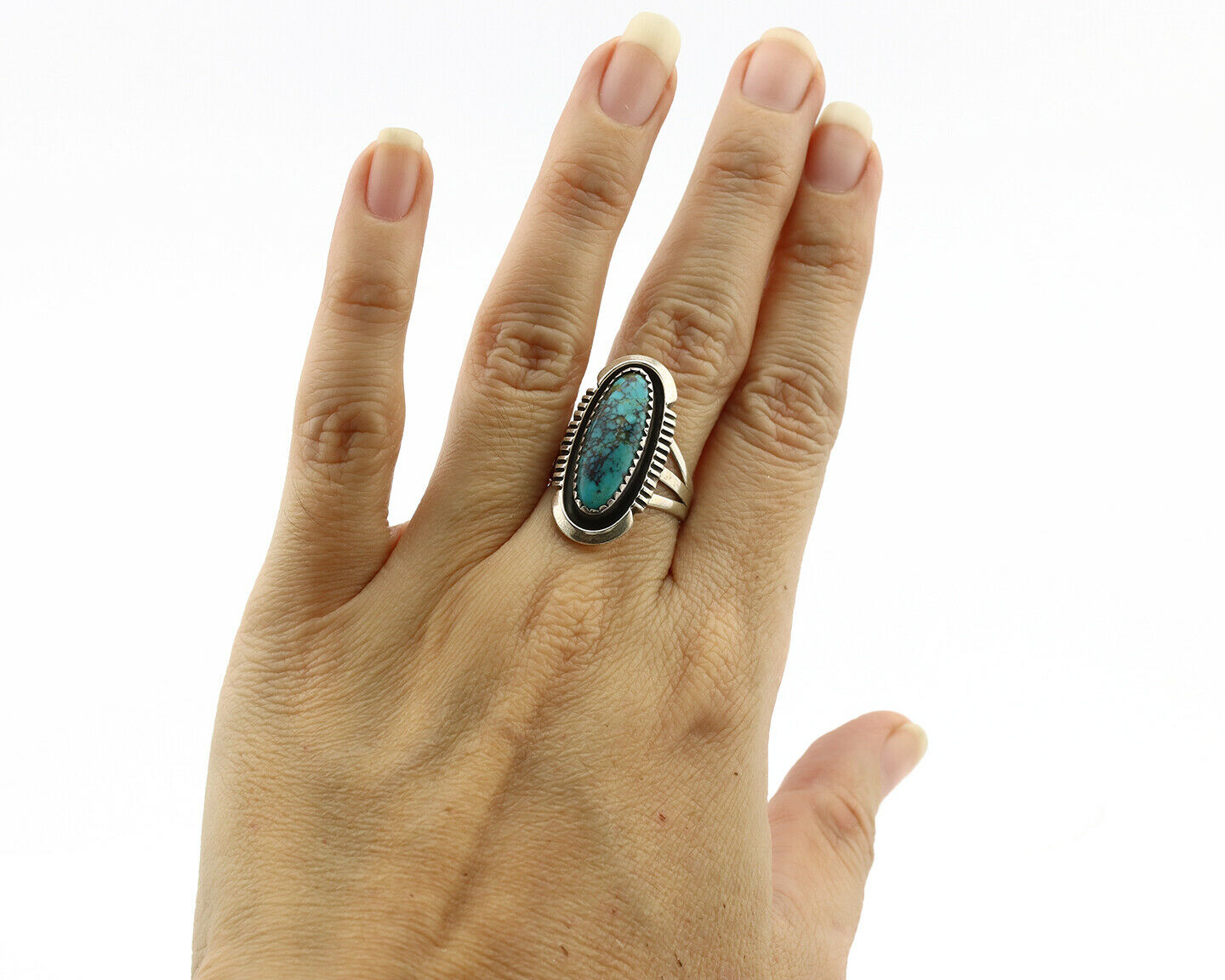 Navajo Ring .925 Silver Spiderweb Native American Artist Signed B C.1980's