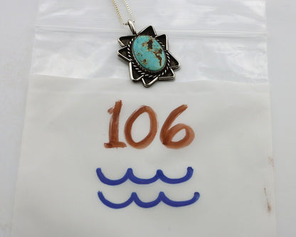 Navajo Handmade Necklace 925 Silver Natural Blue Turquoise Native Artist C.70's