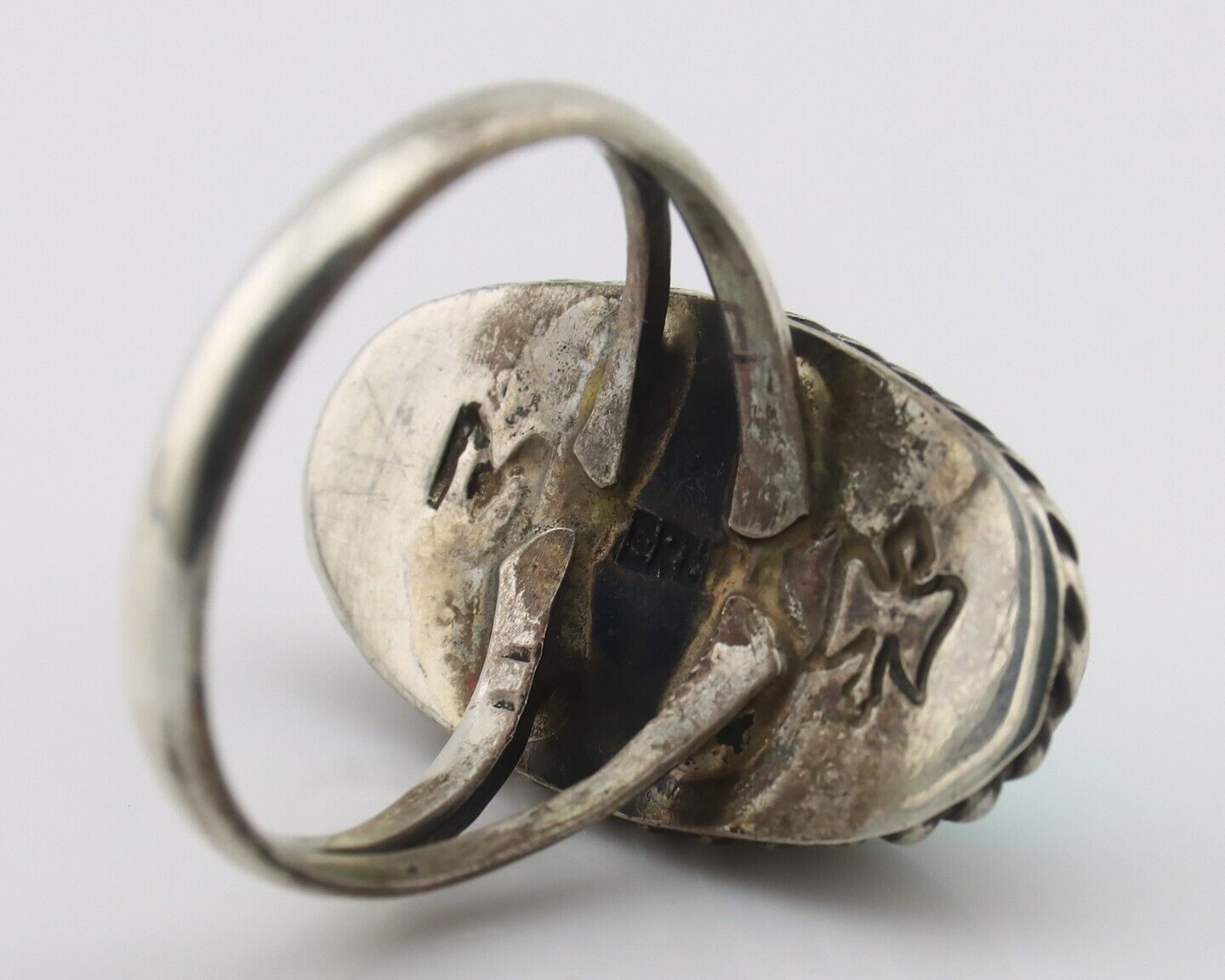 Navajo Handmade Ring 925 Silver Kingman Turquoise Signed M Montoya C.80's