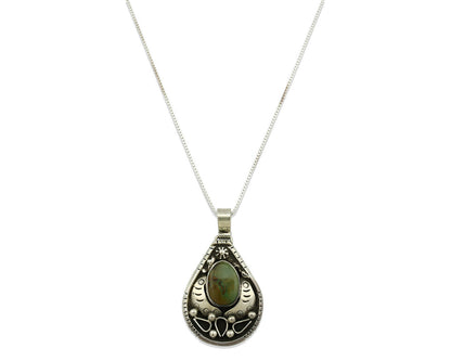 Navajo Necklace .925 Silver Manassas Turquoise Signed Tepee C.1980's
