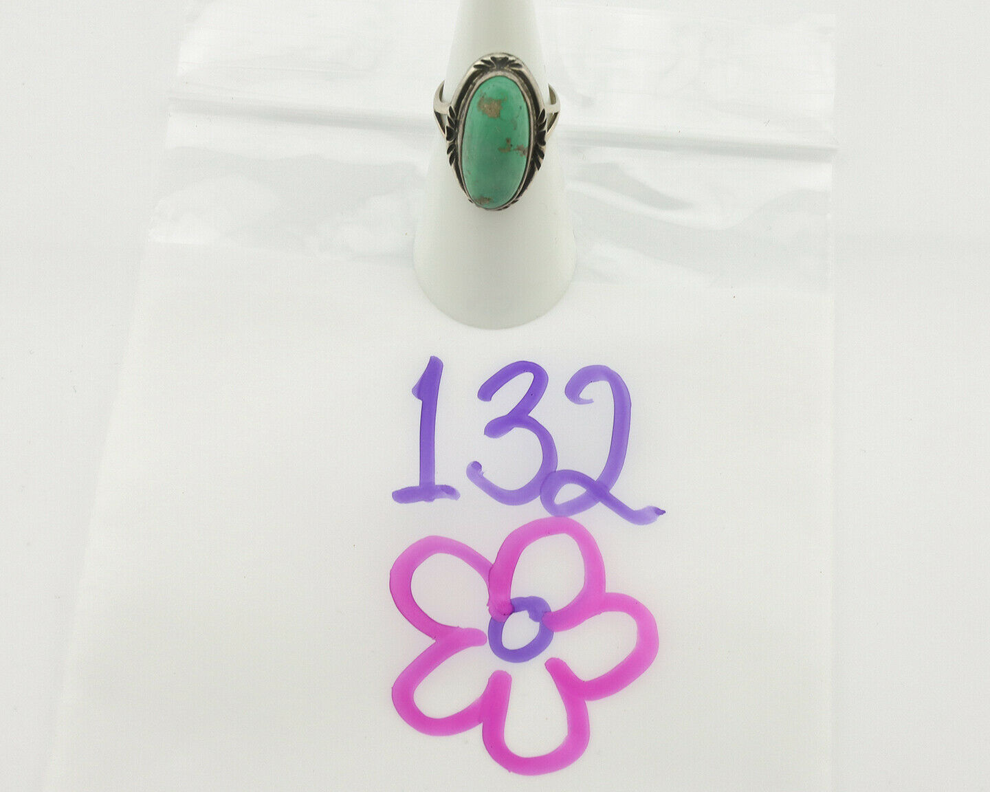 Navajo Ring .925 Silver Natural Turquoise Artist Signed Native American C.80's