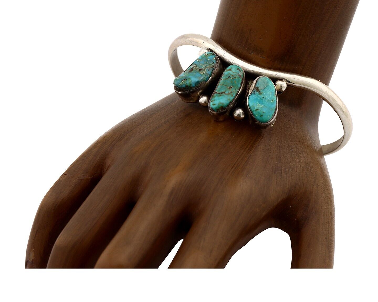 Navajo Bracelet 925 Silver Blue Morenci Turquoise Artist Signed E SANDAVOL C80s