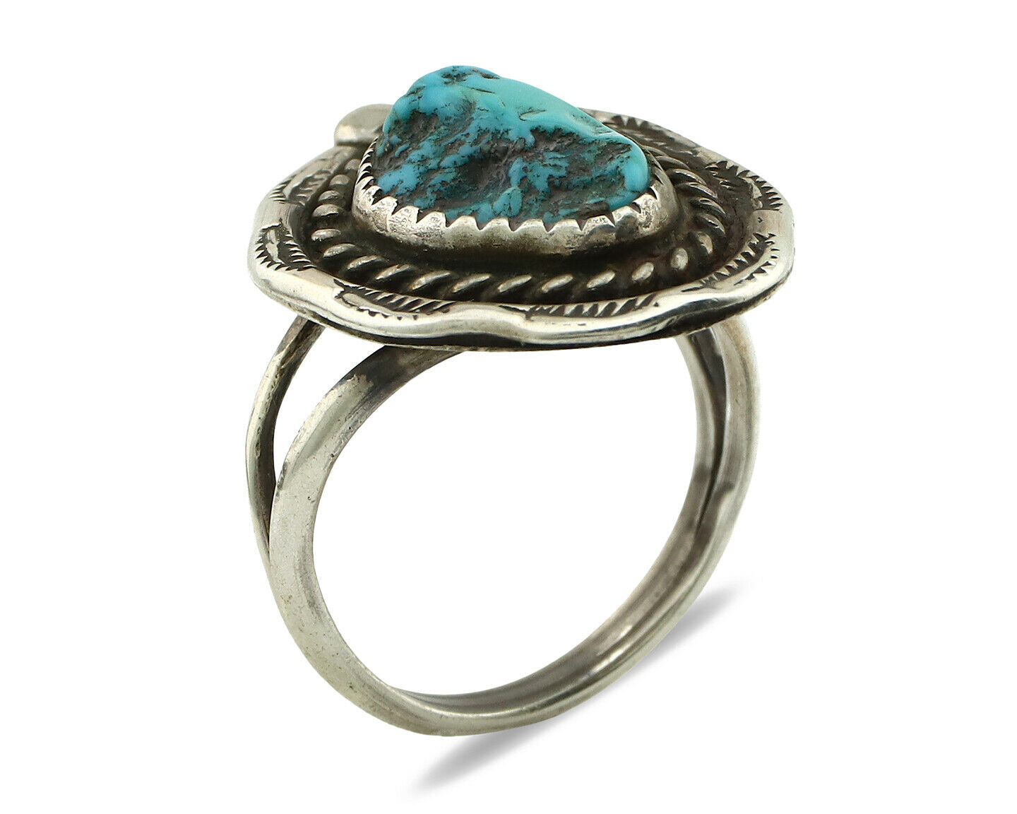 Navajo Ring .925 Silver Blue Turquoise Native American Artist C.80's
