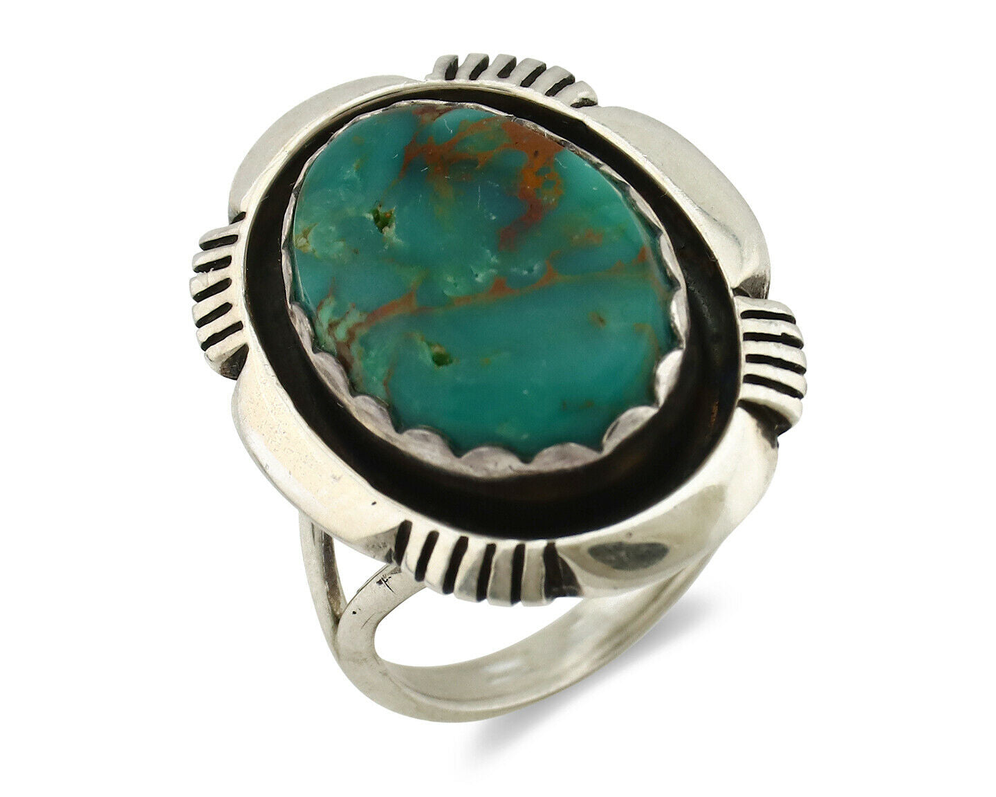 Navajo Ring .925 Silver Blue Gem Turquoise Artist Signed M Nez C80s