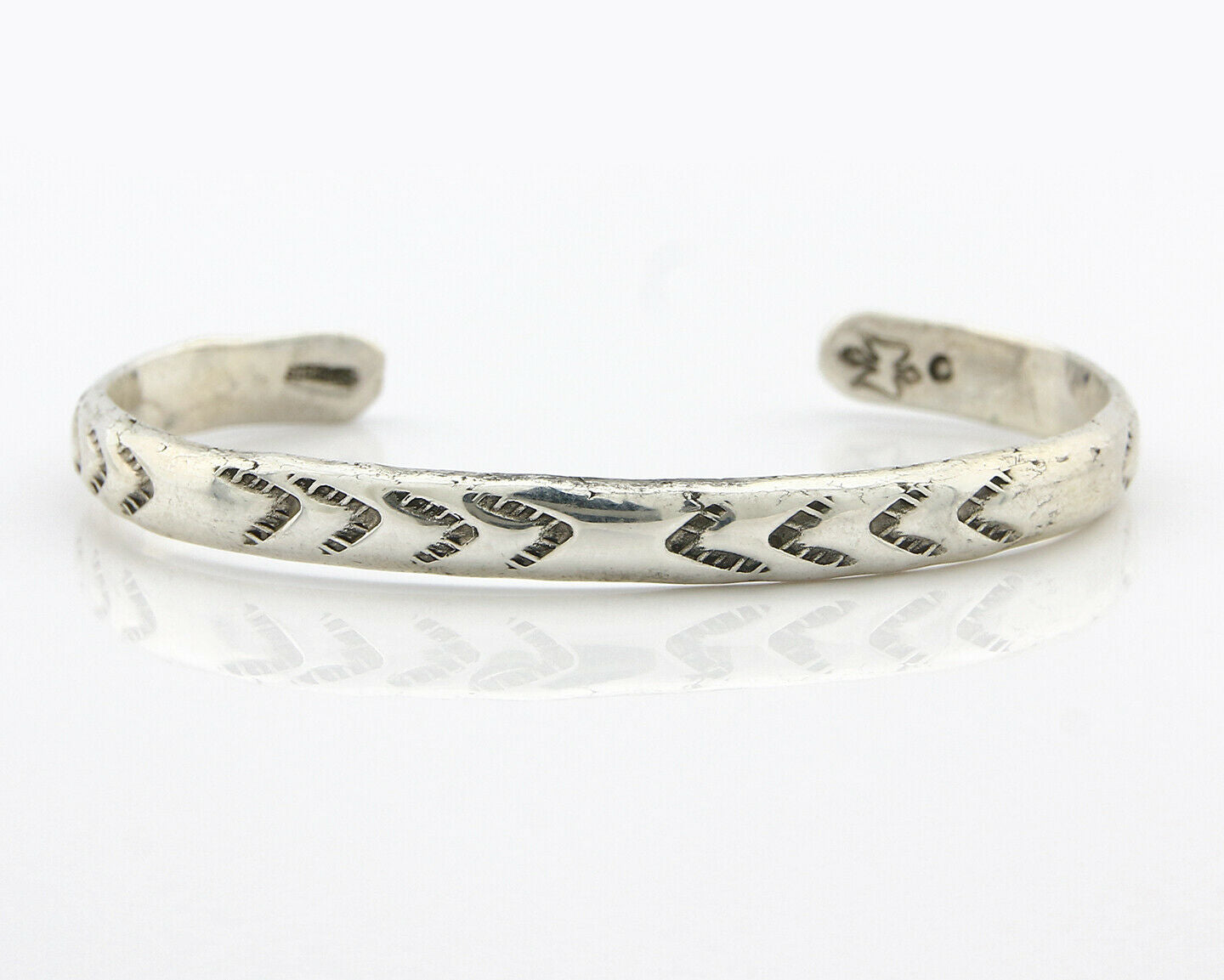 Navajo Bracelet .925 Silver Hand Stamped Arrow Head Signed Montoya C.80's