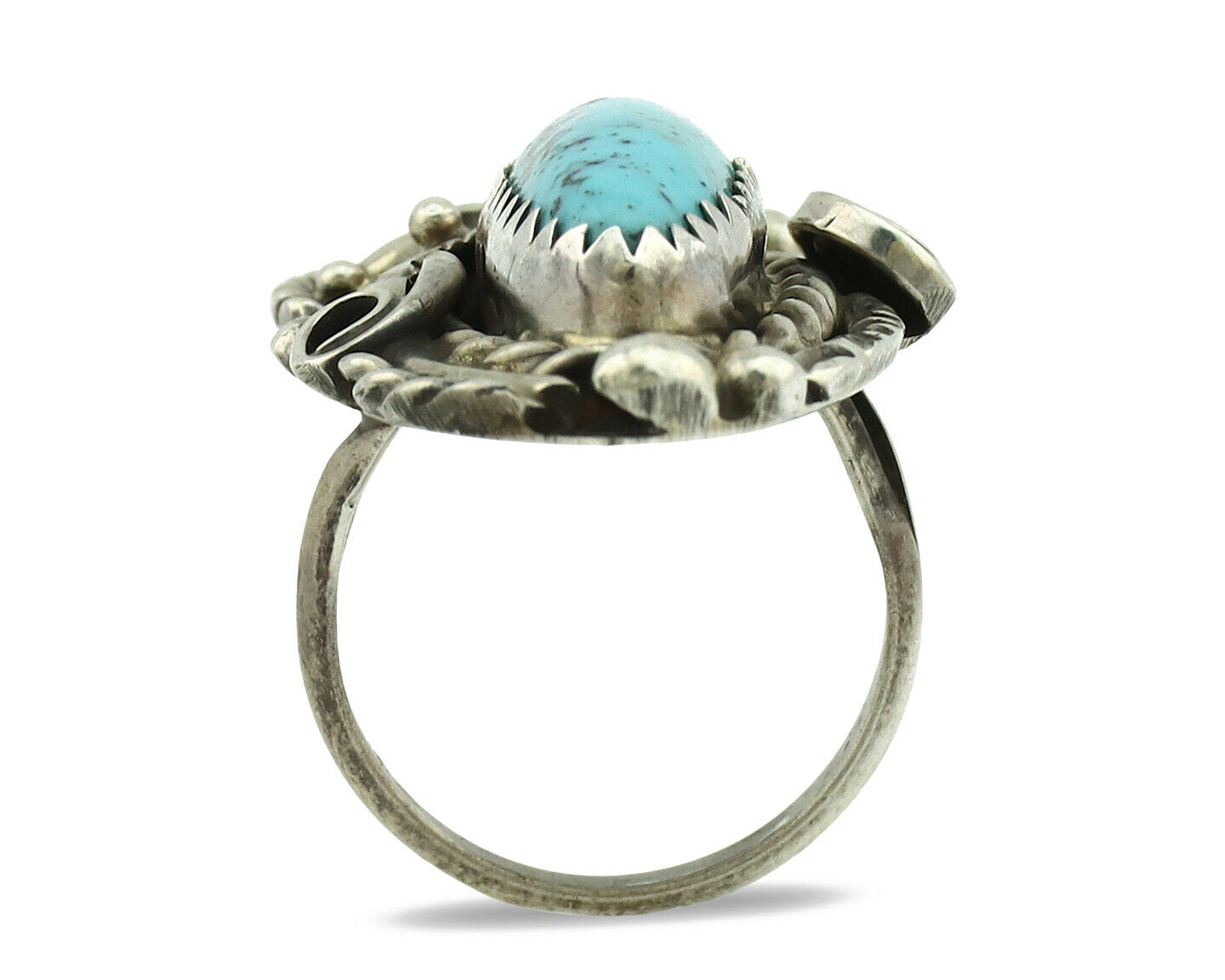 Navajo Ring .925 Silver Natural Morenci Turquoise Artist Signed PR C.80's