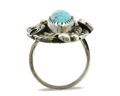 Navajo Ring .925 Silver Natural Morenci Turquoise Artist Signed PR C.80's