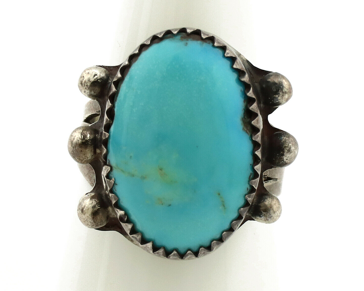 Navajo Ring .925 Silver Blue Turquoise Native American Artist C.1980's
