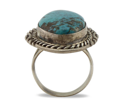 Navajo Ring 925 Silver Blue Mine 8 Turquoise Native American Artist C.80's