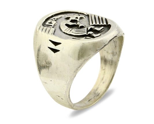 Navajo Ring .925 Silver Kokopelli Overlay Artist Native American C.80's