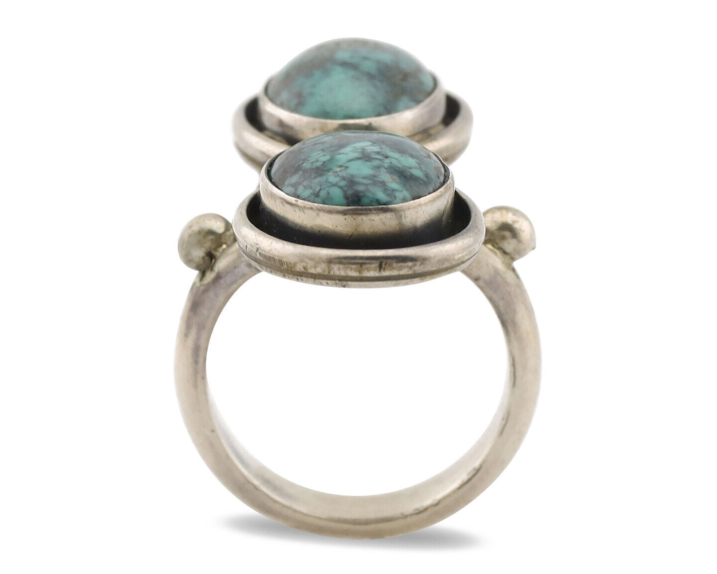 Navajo Ring .925 Silver Spiderweb Turquoise Native American Artist C.1980's