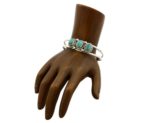 Navajo Bracelet .925 Silver Turquoise Mountain Signed Calvin Peterson C.80's