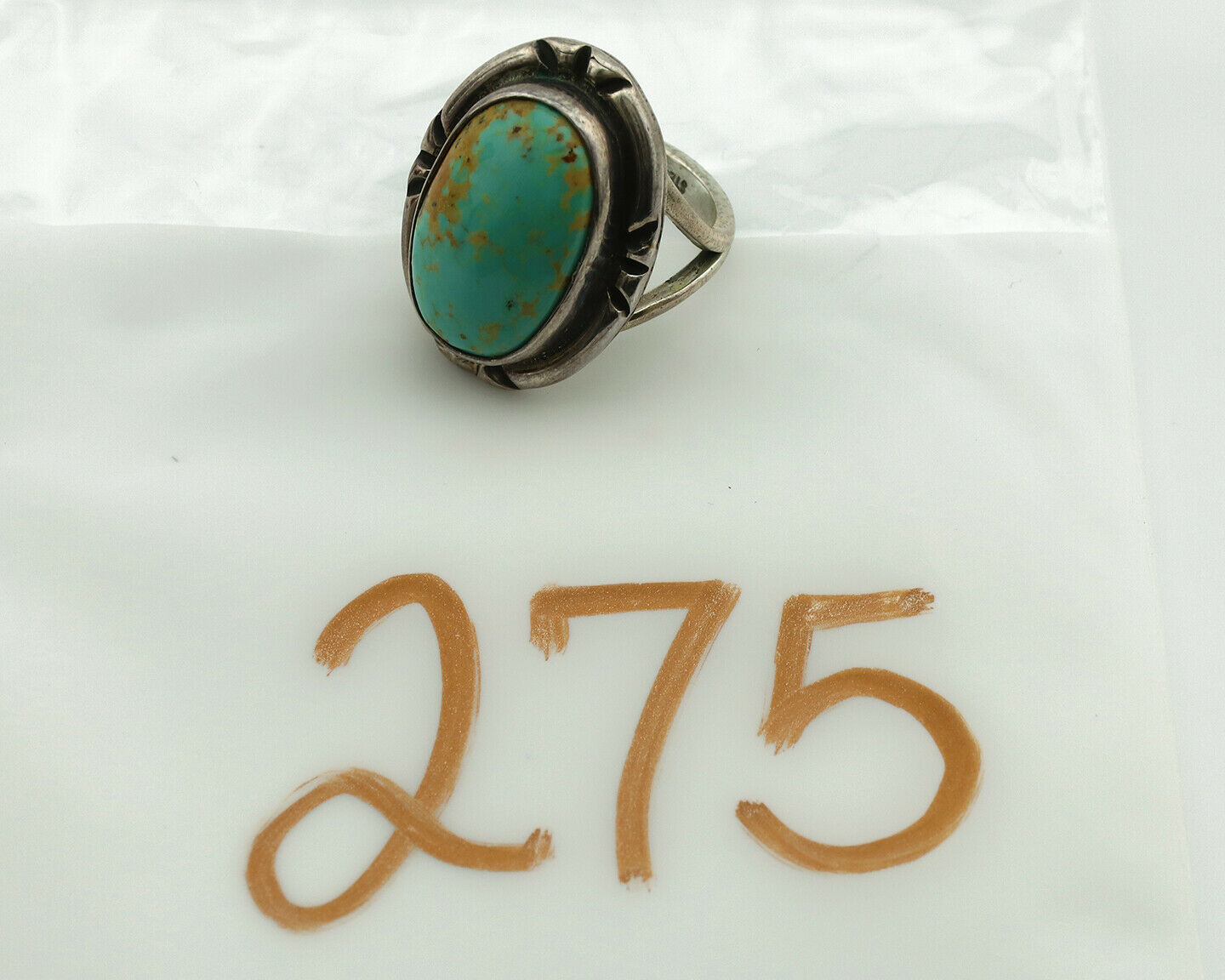 Navajo Ring .925 Silver Kingman Turquoise Artist Signed Gecko C.1980's