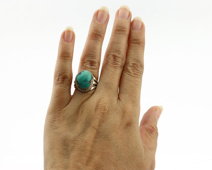 Navajo Ring .925 Silver Gober Turquoise Native American Artist C.1980's
