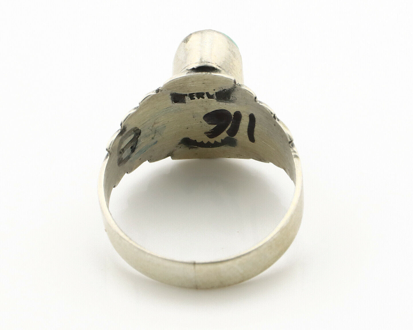 Navajo Ring .925 Silver Kingman Turquoise Artist Signed Apache C.80's