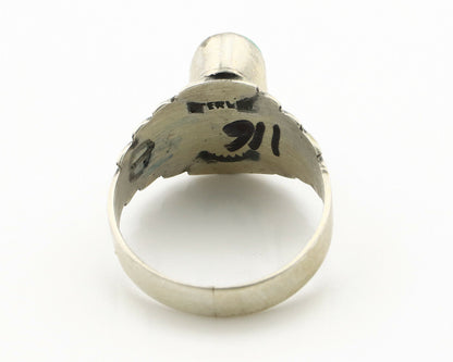 Navajo Ring .925 Silver Kingman Turquoise Artist Signed Apache C.80's