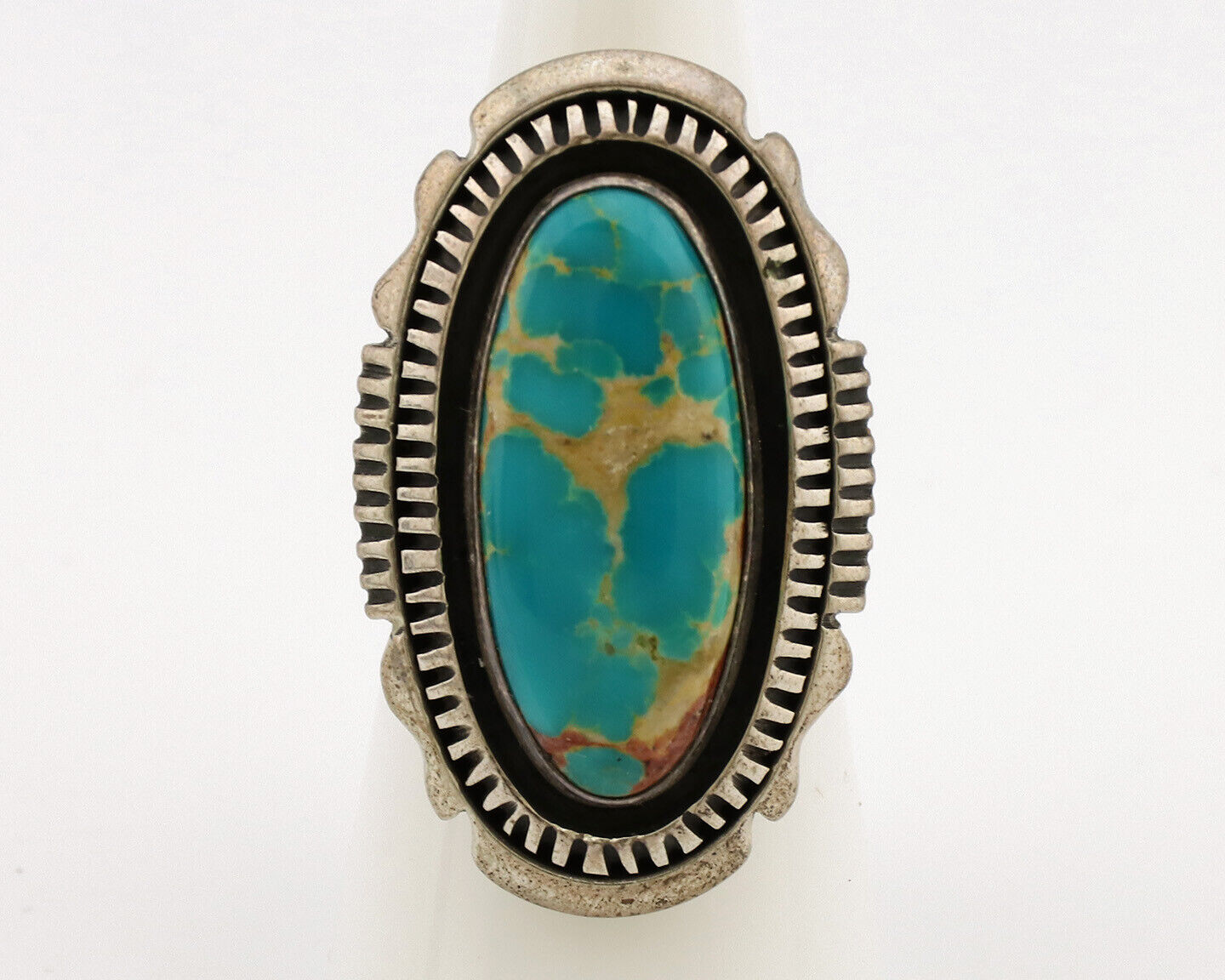 Navajo Ring .925 Silver Nevada Turquoise Native American Artist C.1980's