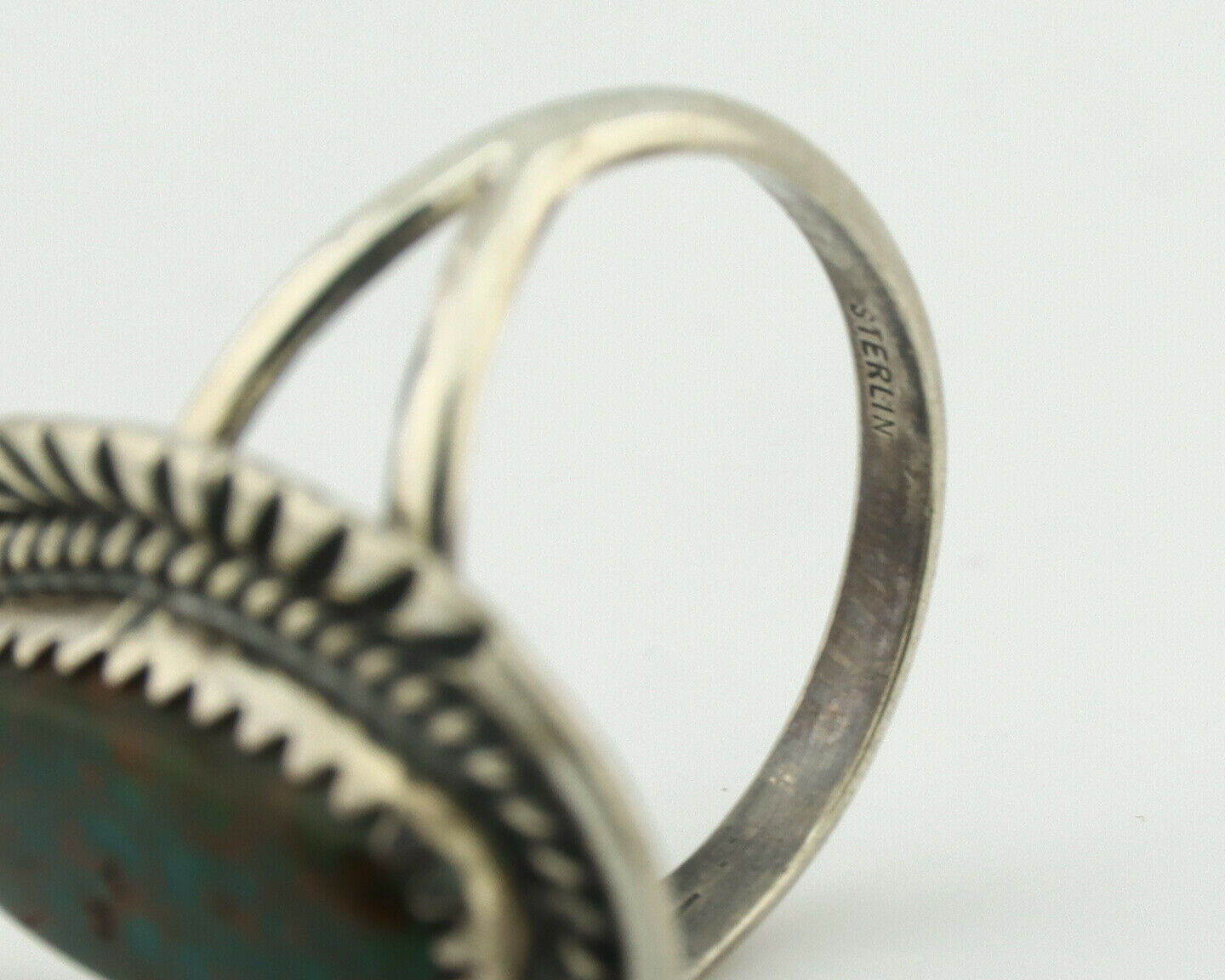 Navajo Ring .925 Silver Natural Spiderweb Turquoise Native Artist C.1980's