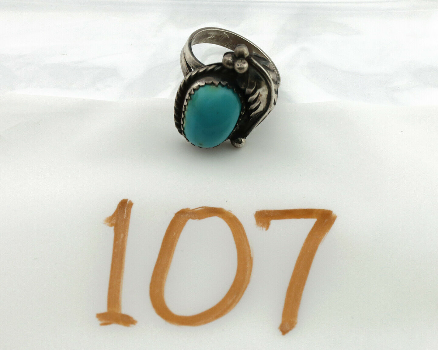 Navajo Ring .925 Silver Blue Turquoise Native American Artist C.1980's