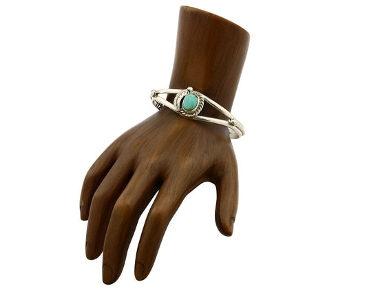 Navajo Bracelet .925 Silver Turquoise Mountain Signed Calvin Peterson C.80's