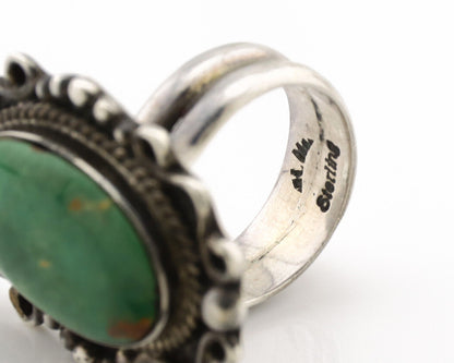 Navajo Ring .925 Silver Green Turquoise Signed By Native C.1980's