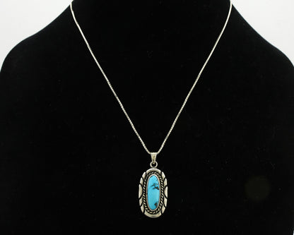 Navajo Necklace 925 Silver Sleeping Beauty Turquoise Signed M Montoya C.80's