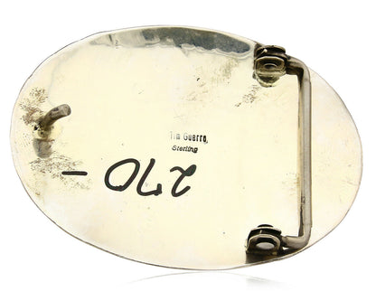 Navajo Belt Buckle .925 Silver Blue Turquoise Signed Tim Guerro C.80's