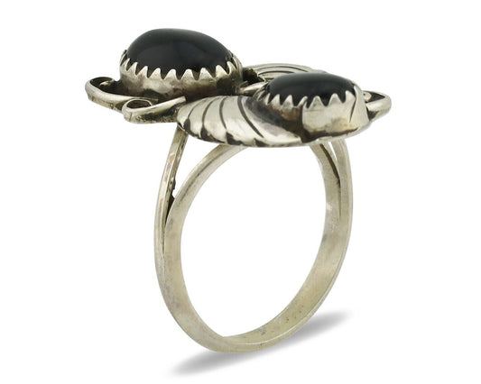 Navajo Ring 925 Silver Natural Mined Onyx Artist Signed T Thomas C.80's