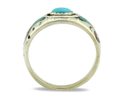 Navajo Handmade Ring 925 Silver Blue Turquoise & Coral Native American C.80's