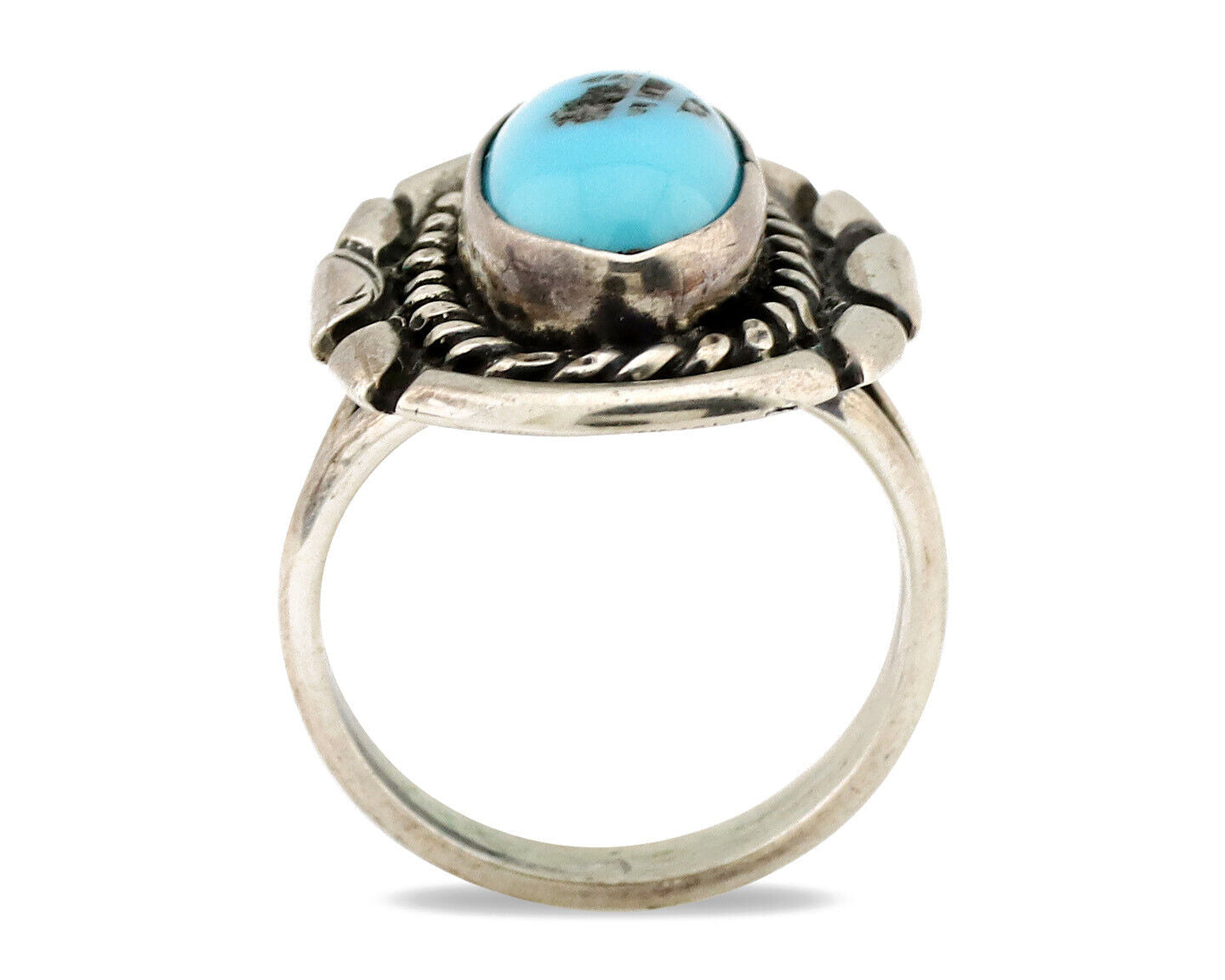 Navajo Ring .925 Silver Sleeping Beauty Turquoise Artist Signed M Montoya C.80's