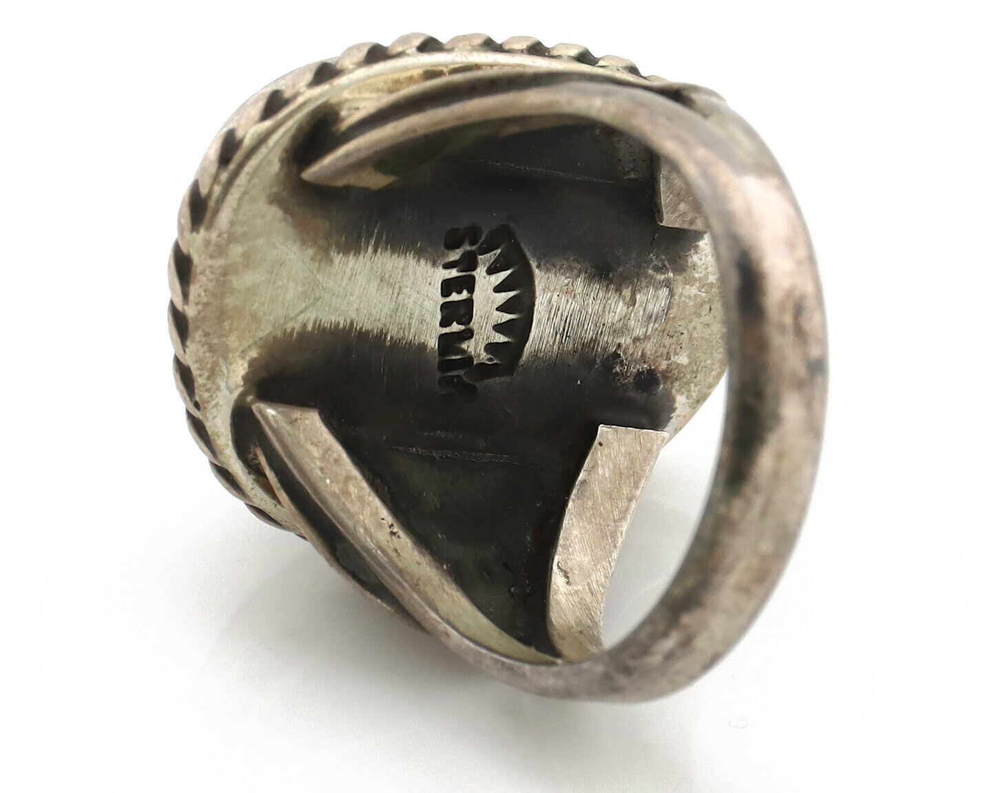 Navajo Ring .925 Silver Kingman Turquoise Native American Signed C.80's
