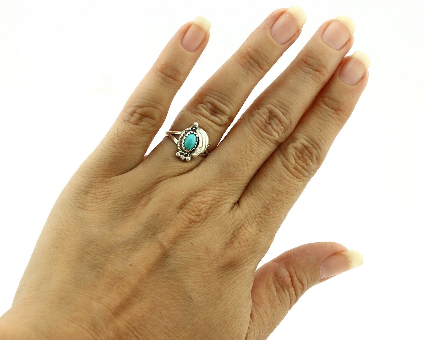 Navajo Ring .925 Silver Natural Blue Turquoise Artist Signed SN C.80's