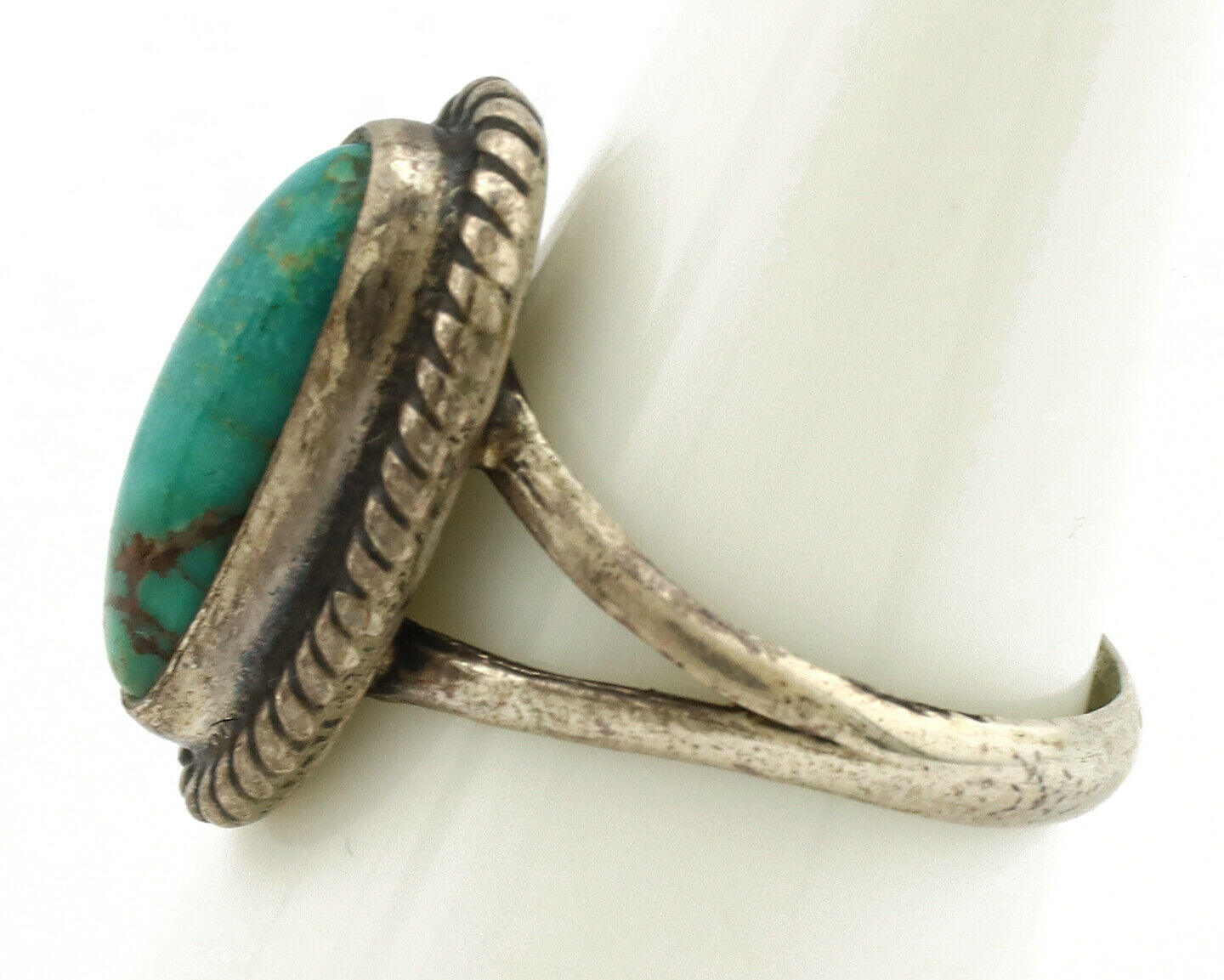 Navajo Ring .925 Silver Kingman Turquoise Native American Artist C.1980's