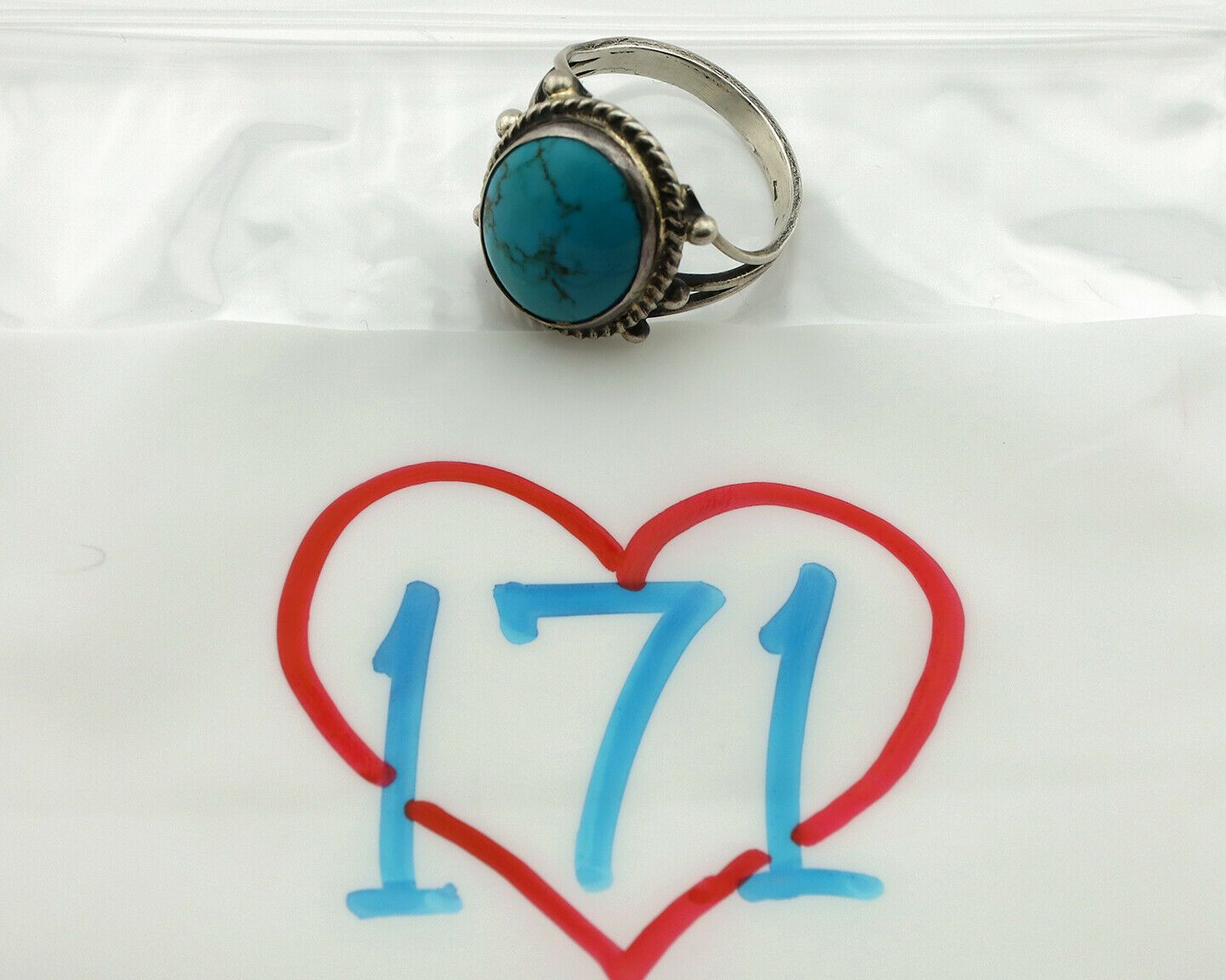 Navajo Ring .925 Silver Blue Turquoise Native American Artist C.1980's
